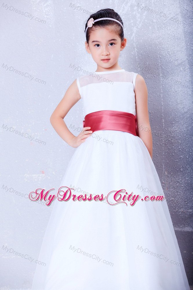 Princess Bateau Organza and Taffeta Flower Girl Dress with Bowknot