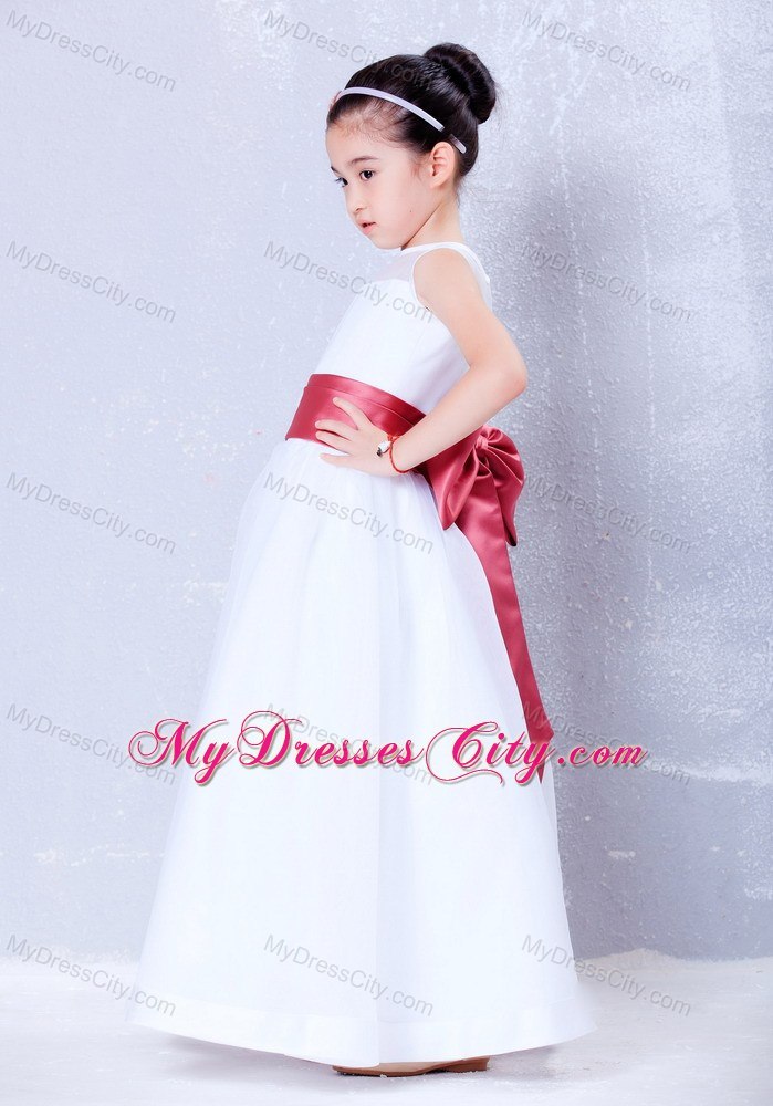 Princess Bateau Organza and Taffeta Flower Girl Dress with Bowknot