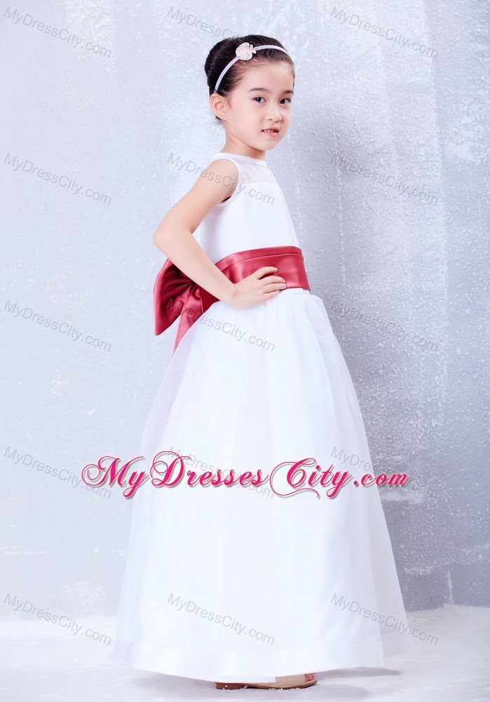 Princess Bateau Organza and Taffeta Flower Girl Dress with Bowknot