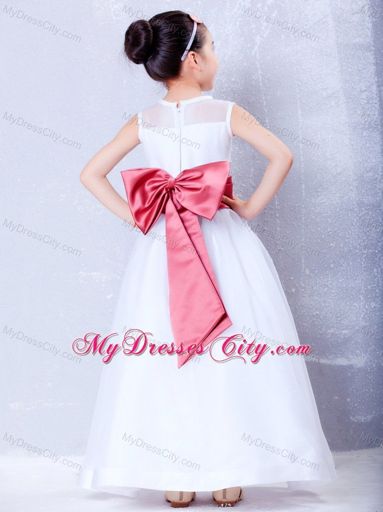 Princess Bateau Organza and Taffeta Flower Girl Dress with Bowknot