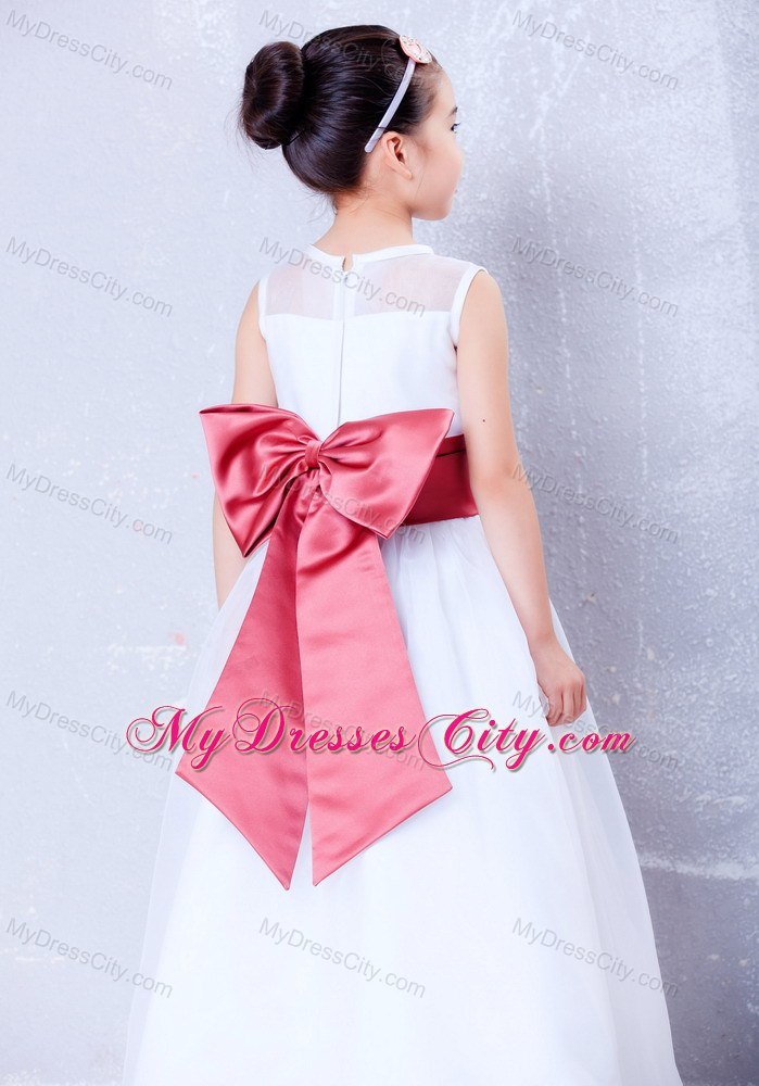 Princess Bateau Organza and Taffeta Flower Girl Dress with Bowknot