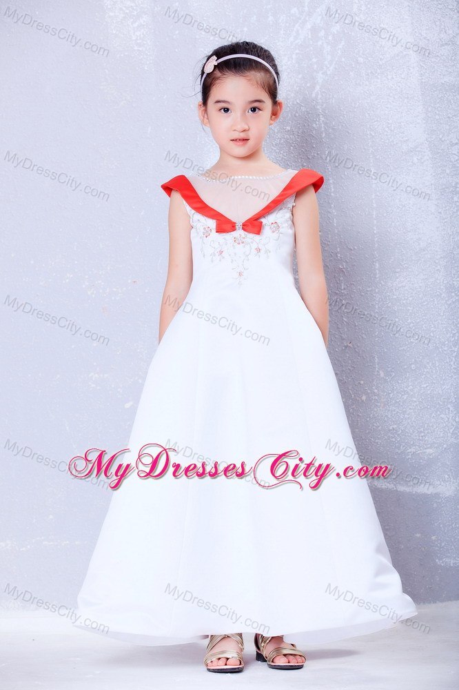 Transparent Scoop for Satin and Organza Embroidery Flower Girl Dress