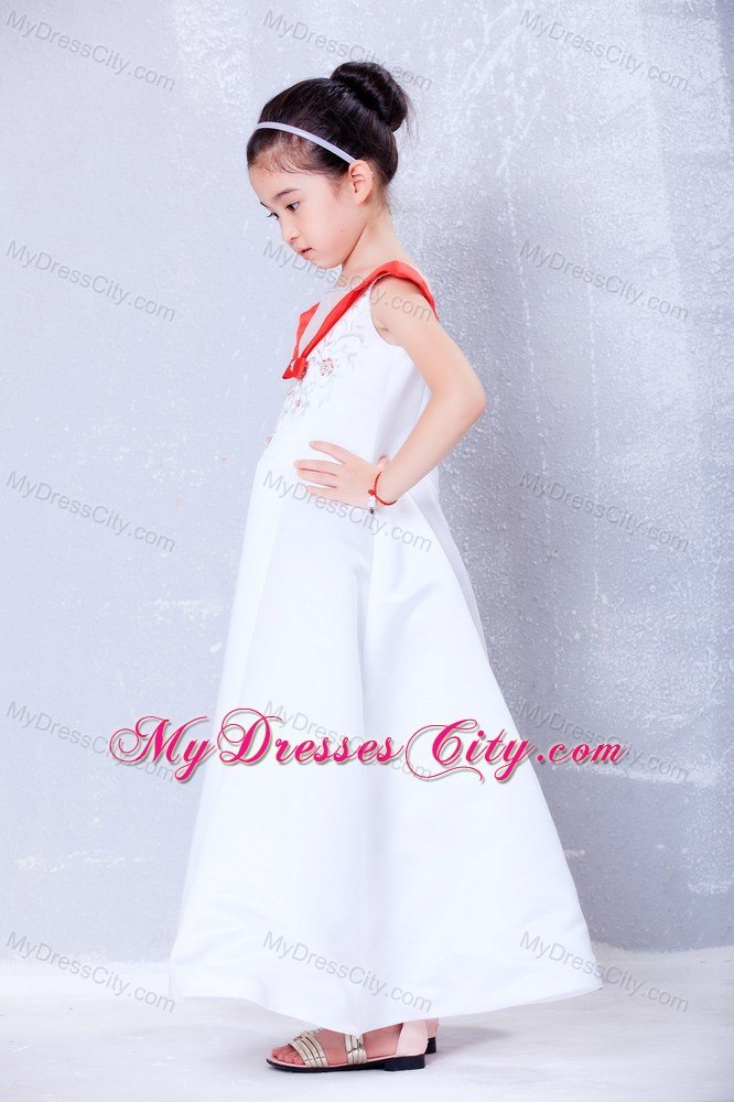 Transparent Scoop for Satin and Organza Embroidery Flower Girl Dress