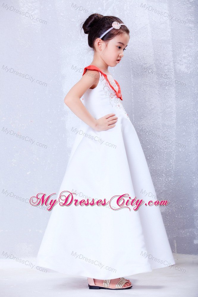 Transparent Scoop for Satin and Organza Embroidery Flower Girl Dress