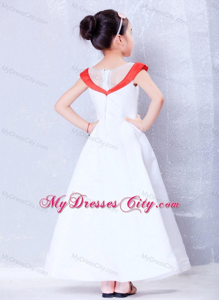 Transparent Scoop for Satin and Organza Embroidery Flower Girl Dress