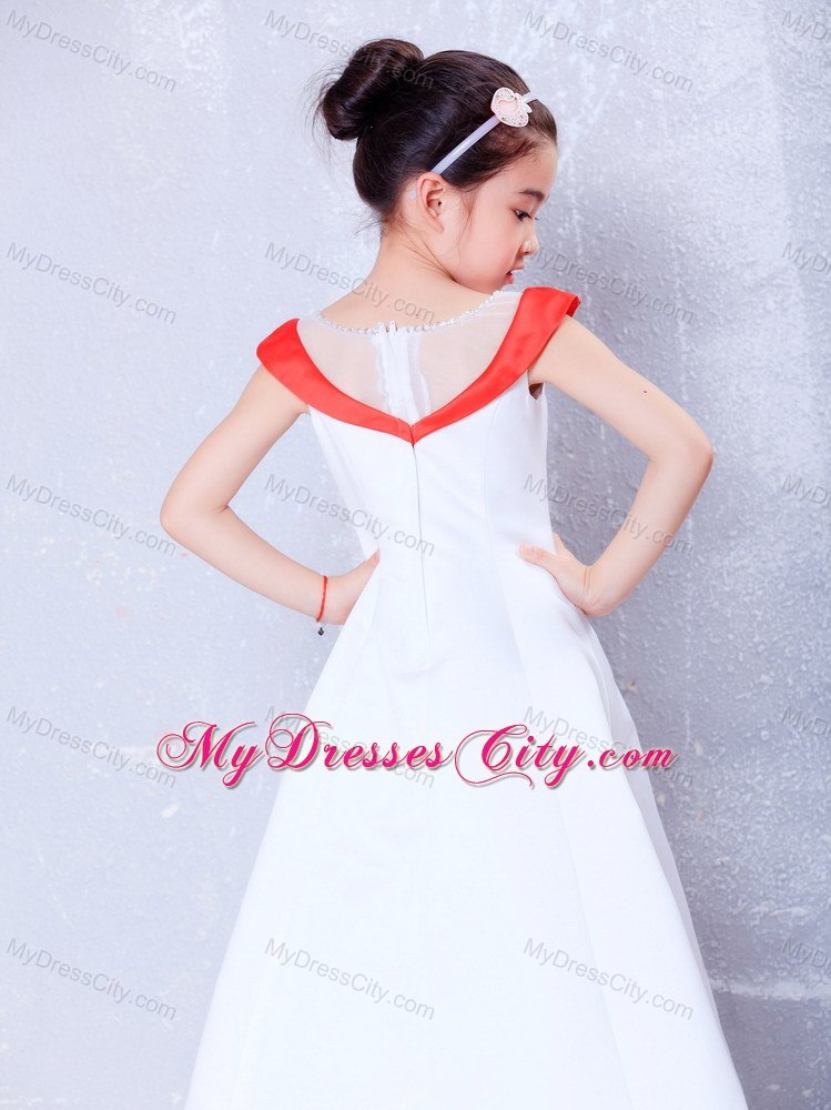 Transparent Scoop for Satin and Organza Embroidery Flower Girl Dress