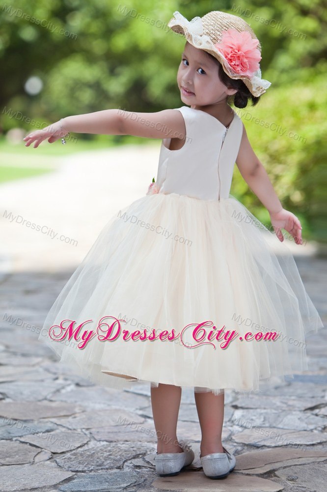 Ball Gown Taffeta and Tulle Little Girl Dress with Handle Flowers