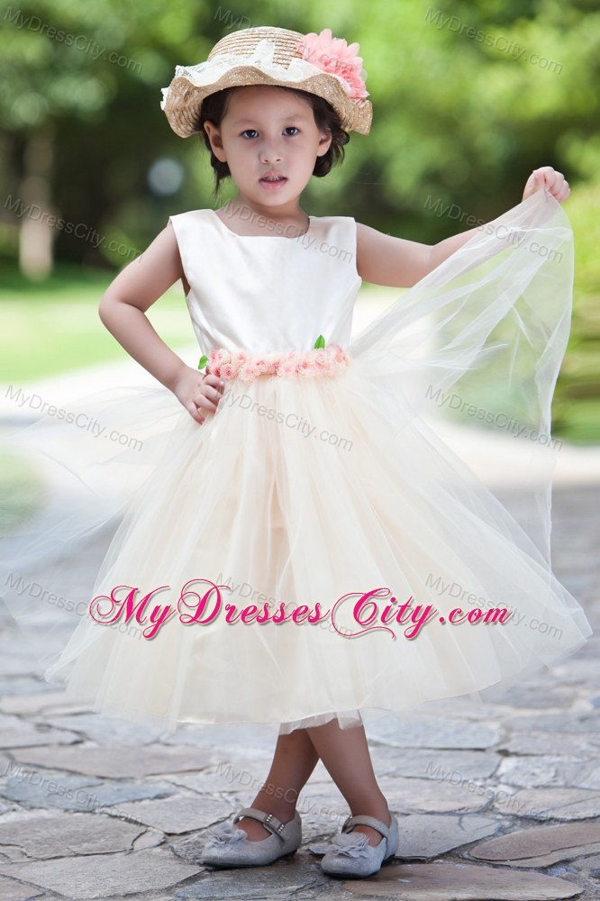 Ball Gown Taffeta and Tulle Little Girl Dress with Handle Flowers