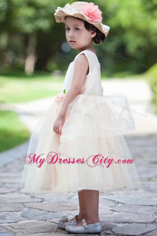 Ball Gown Taffeta and Tulle Little Girl Dress with Handle Flowers