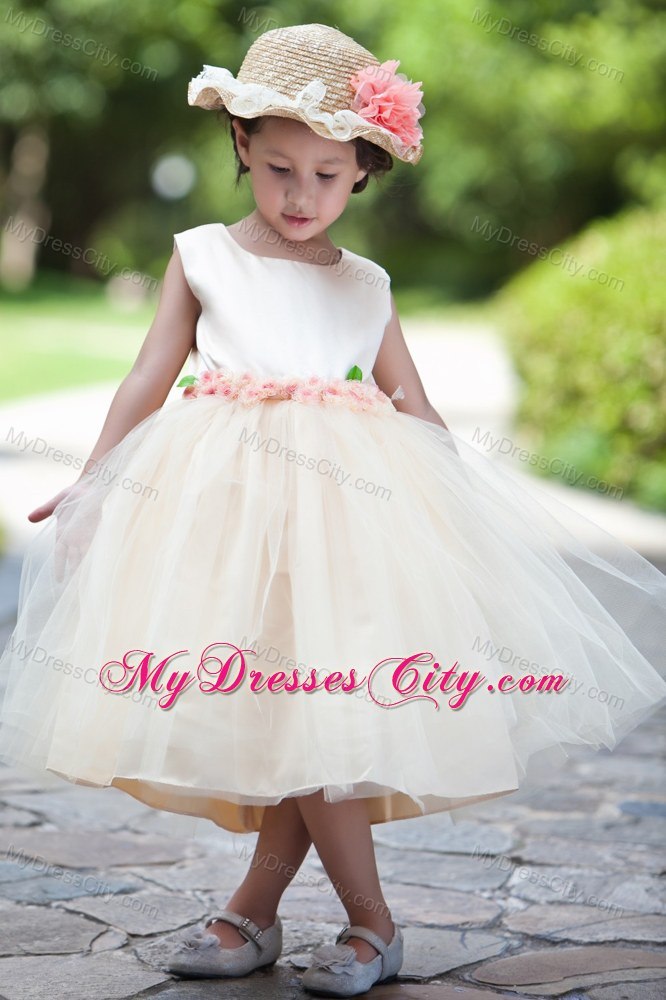 Ball Gown Taffeta and Tulle Little Girl Dress with Handle Flowers