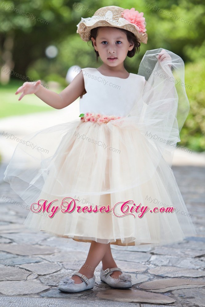 Ball Gown Taffeta and Tulle Little Girl Dress with Handle Flowers