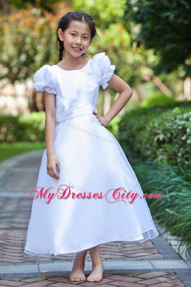 Ankle-length Taffeta and Organza Flower Girl Dress with Bowknot