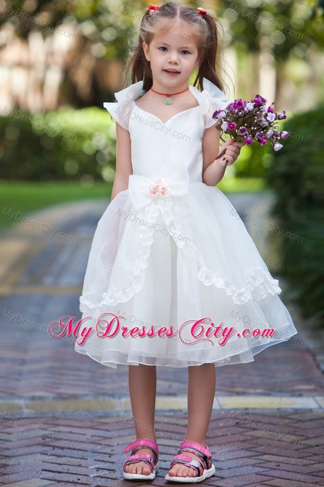 Handle Flowers for V-neck Taffeta and Organza Ruched Flower Girl Dress