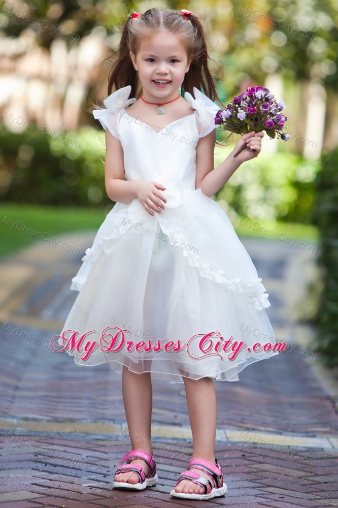 Handle Flowers for V-neck Taffeta and Organza Ruched Flower Girl Dress