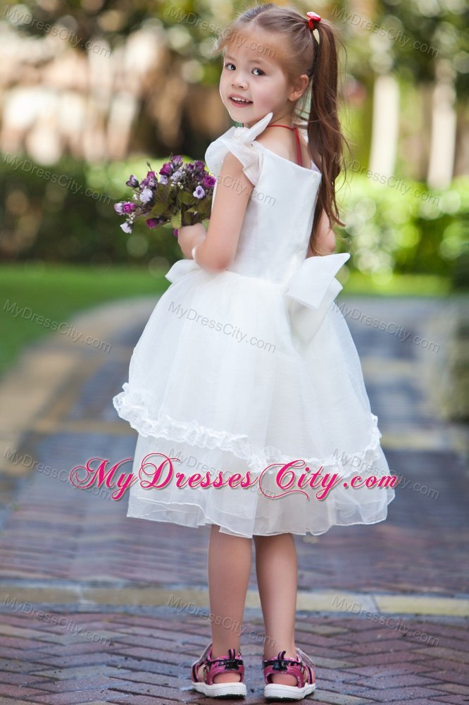 Handle Flowers for V-neck Taffeta and Organza Ruched Flower Girl Dress