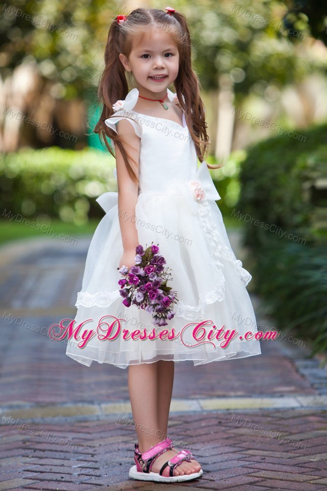 Handle Flowers for V-neck Taffeta and Organza Ruched Flower Girl Dress