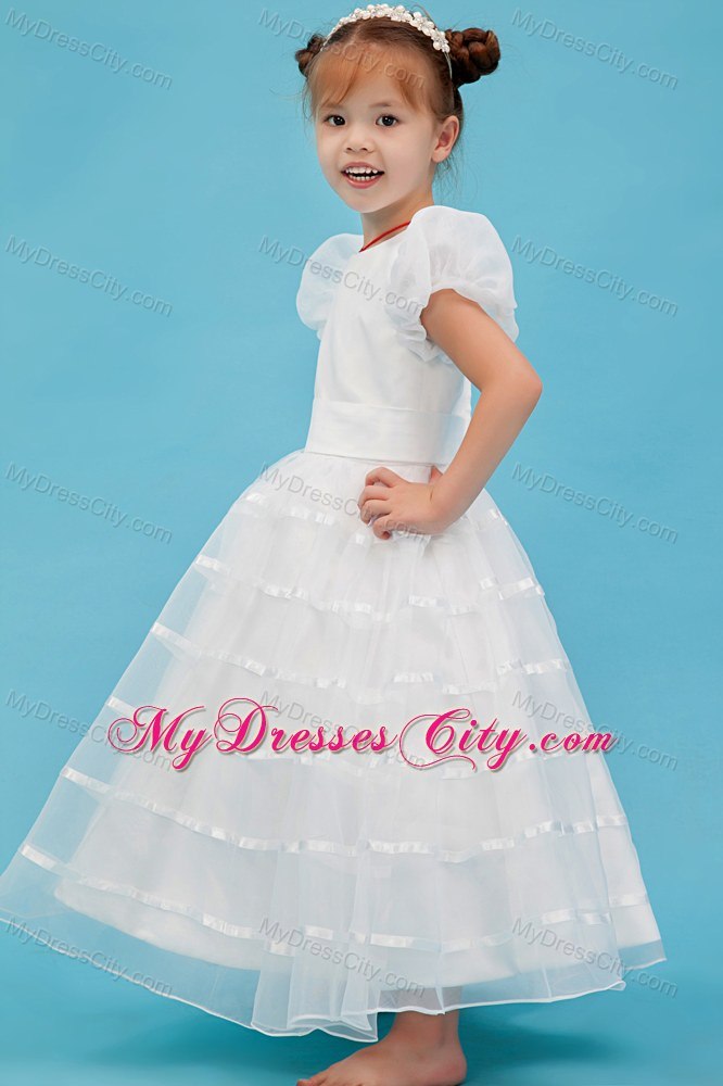 A-line Scoop Organza Belt Accent Flower Girl Dress in Ankle-length