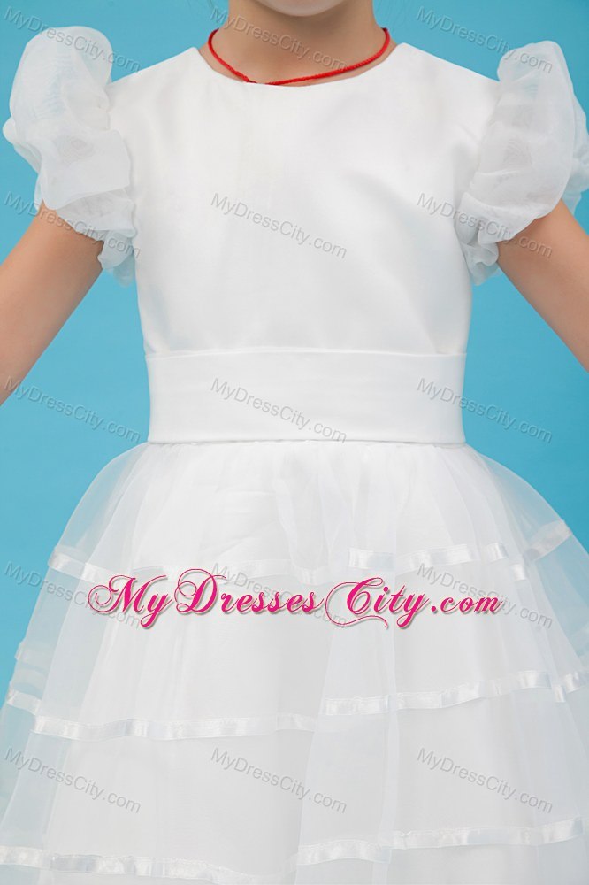 A-line Scoop Organza Belt Accent Flower Girl Dress in Ankle-length