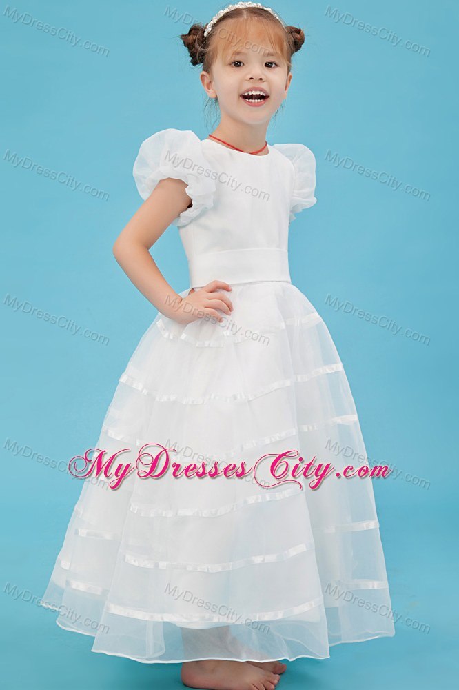 A-line Scoop Organza Belt Accent Flower Girl Dress in Ankle-length