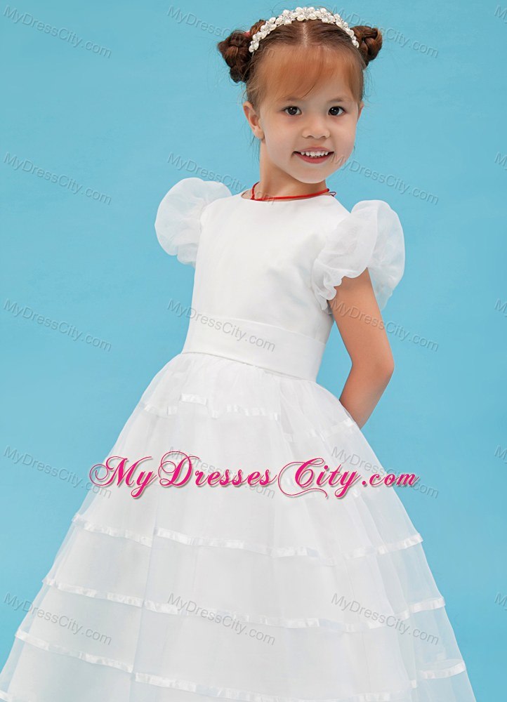 A-line Scoop Organza Belt Accent Flower Girl Dress in Ankle-length