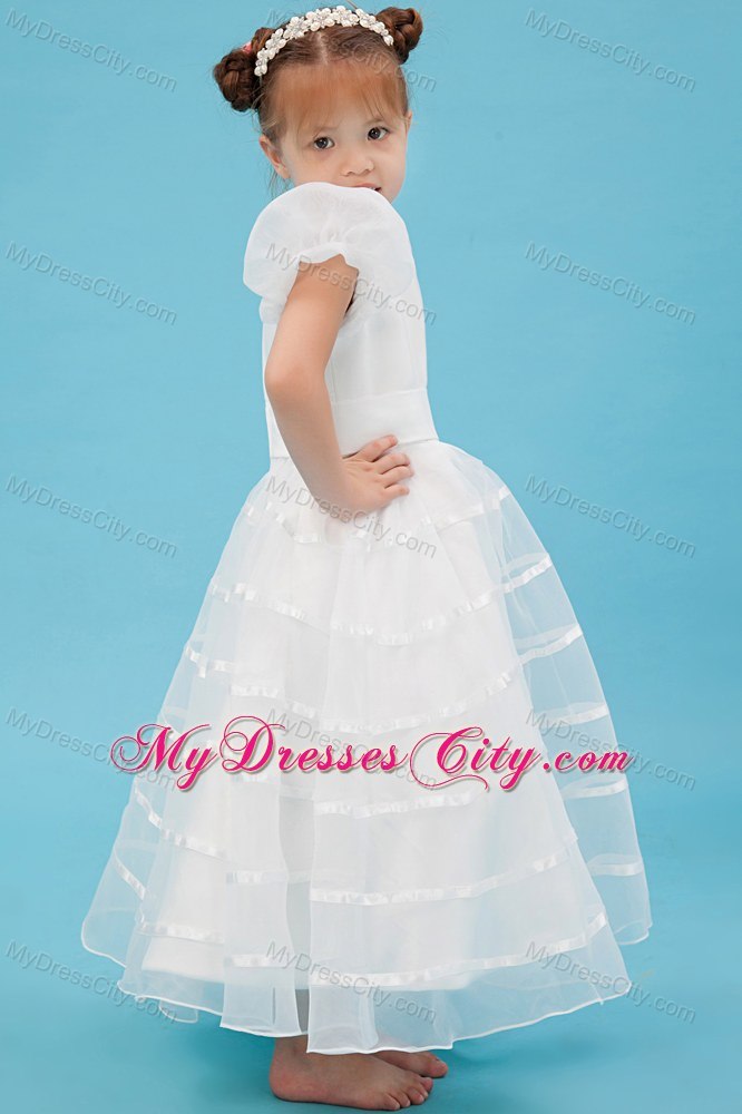 A-line Scoop Organza Belt Accent Flower Girl Dress in Ankle-length