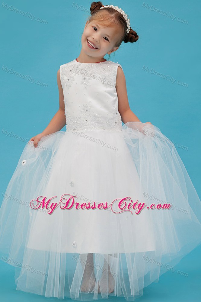 Appliques Decorate A-line Scoop Floor-length Flower Girl Dress