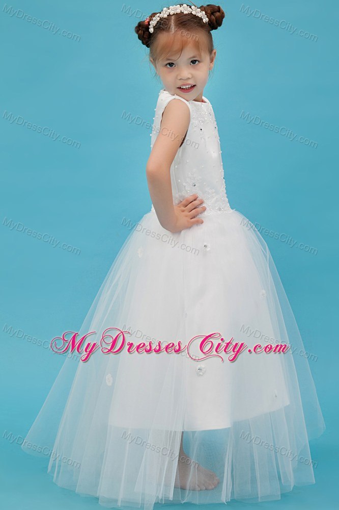 Appliques Decorate A-line Scoop Floor-length Flower Girl Dress