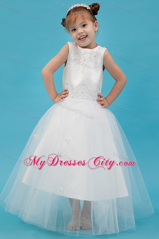 Appliques Decorate A-line Scoop Floor-length Flower Girl Dress