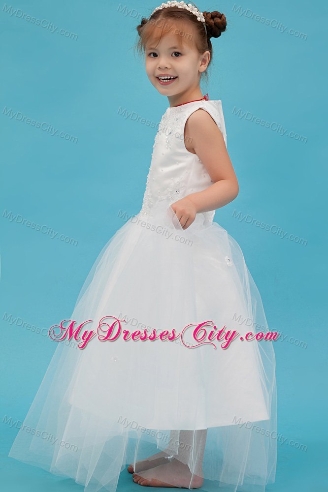 Appliques Decorate A-line Scoop Floor-length Flower Girl Dress