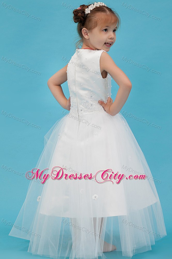 Appliques Decorate A-line Scoop Floor-length Flower Girl Dress