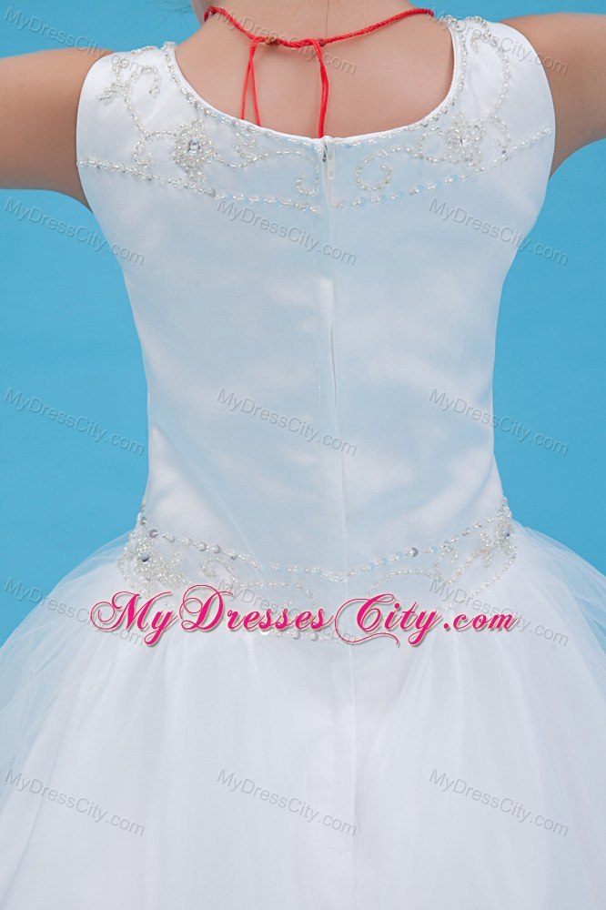 White A-line Scoop Floor-length Flower Girl Dress with Beading