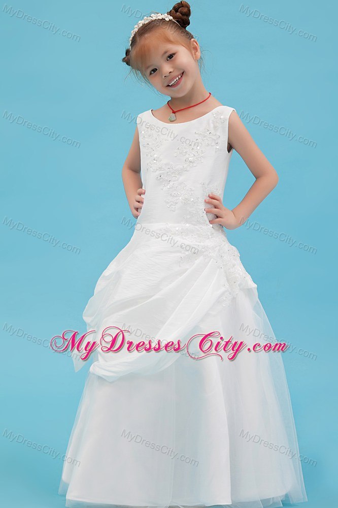 Scoop Floor-length A-line Flower Girl Dress with Beading and Applqiues