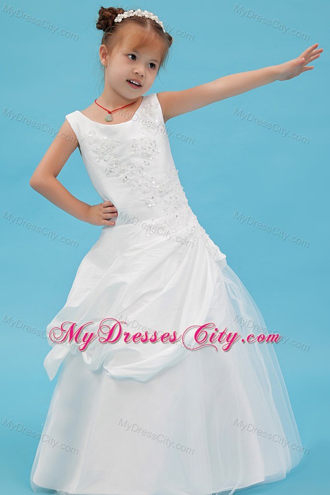 Scoop Floor-length A-line Flower Girl Dress with Beading and Applqiues