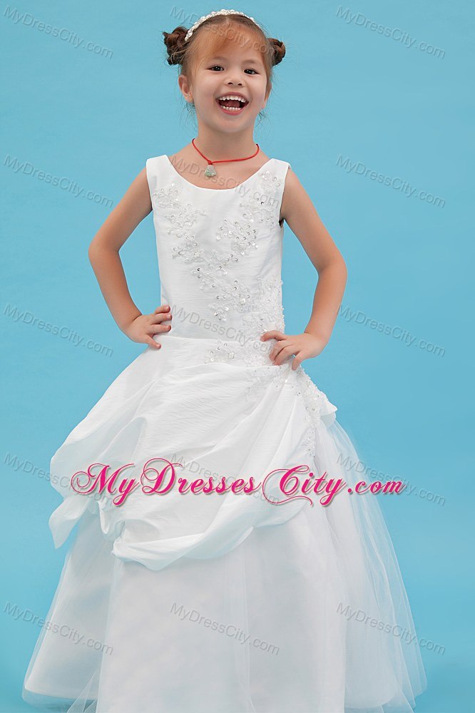 Scoop Floor-length A-line Flower Girl Dress with Beading and Applqiues