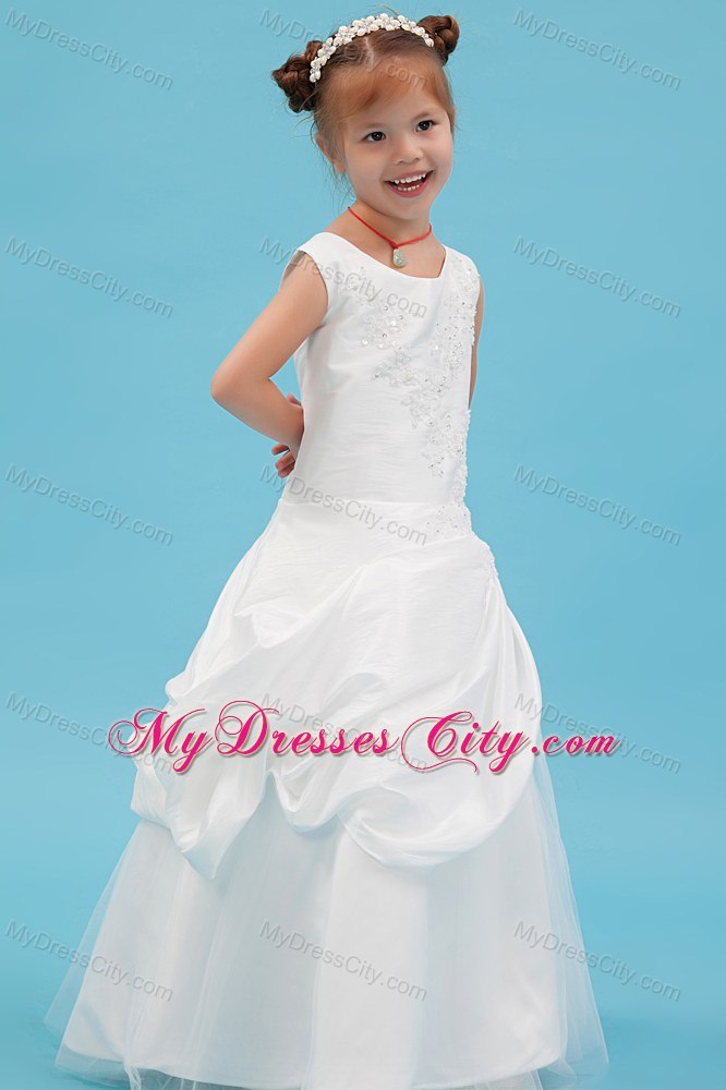 Scoop Floor-length A-line Flower Girl Dress with Beading and Applqiues