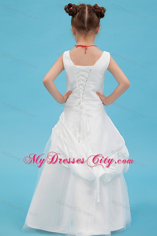 Scoop Floor-length A-line Flower Girl Dress with Beading and Applqiues