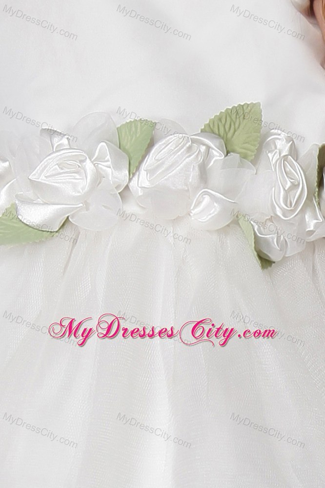 A-line Tea-length Flowers Decorate Flower Girl Dress Square Neckline