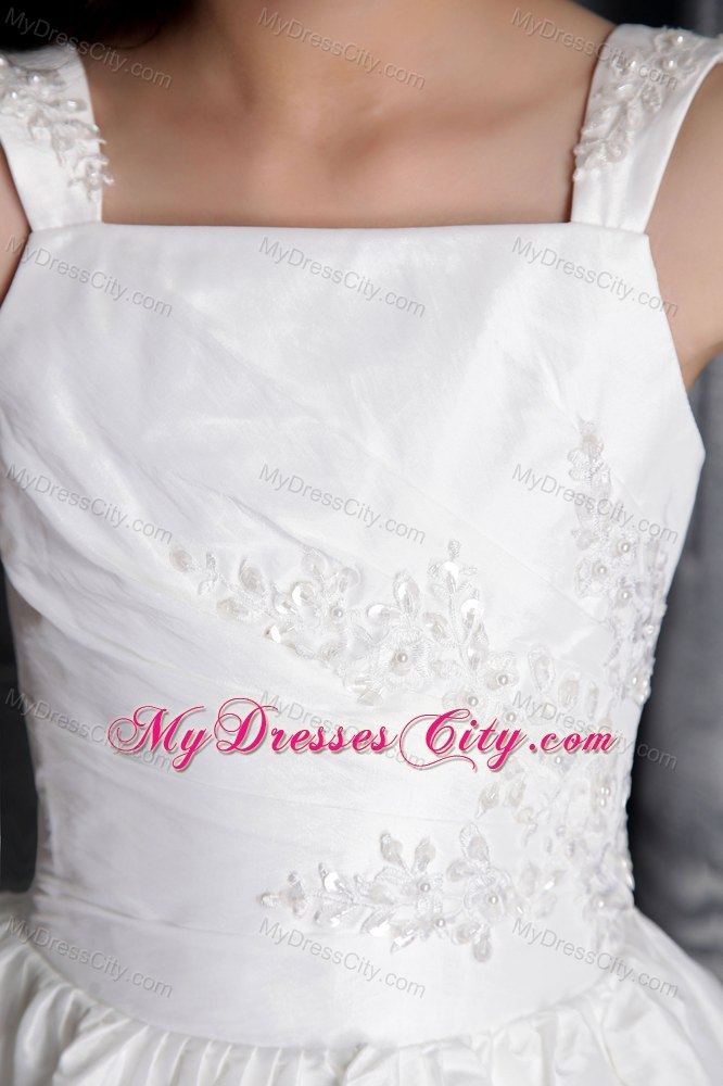 White Sheath Square Neckline Flower Girl Dress Appliques Decorate