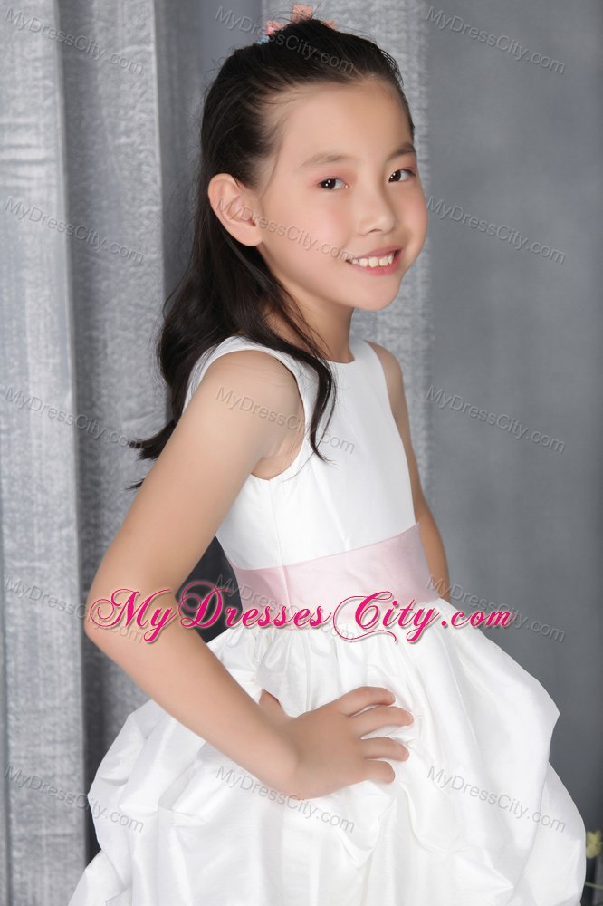 Belt and Pick-ups Decorate A-line Scoop Ankle-length Flower Girl Dress