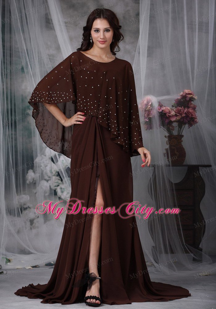 Brown Empire Sweetheart Brush Train Slits Mather Of The Bride Dress