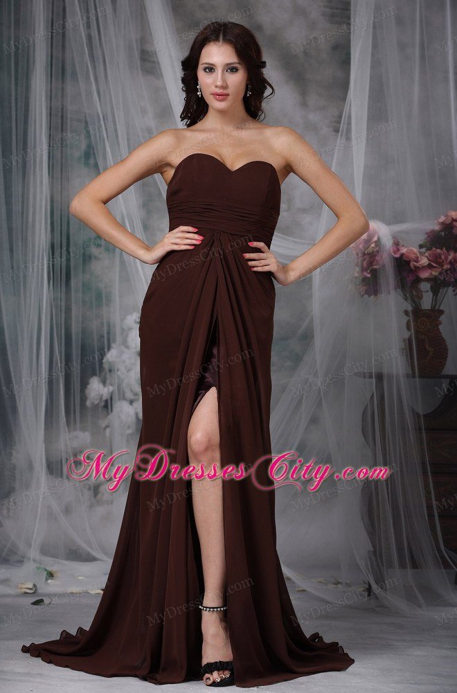 Brown Empire Sweetheart Brush Train Slits Mather Of The Bride Dress