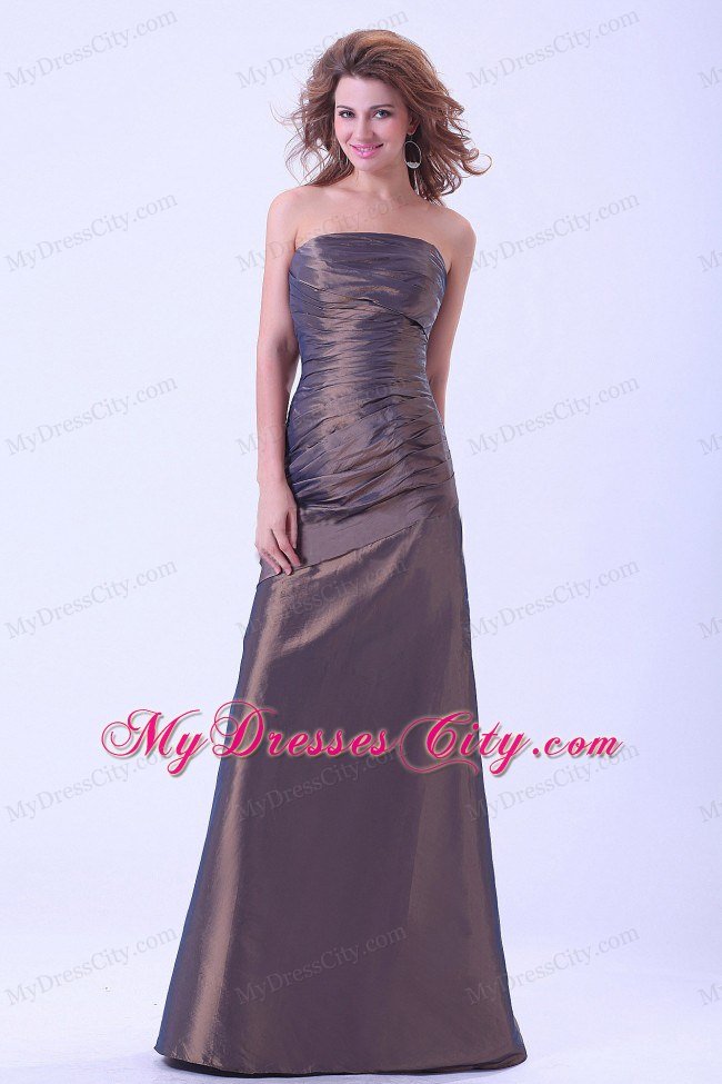 Simple Pleated Brown Strapless A-line Mother Of The Bride Dress