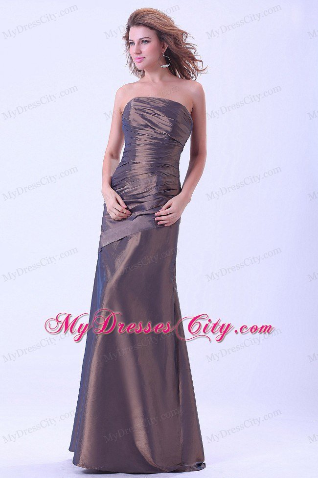 Simple Pleated Brown Strapless A-line Mother Of The Bride Dress