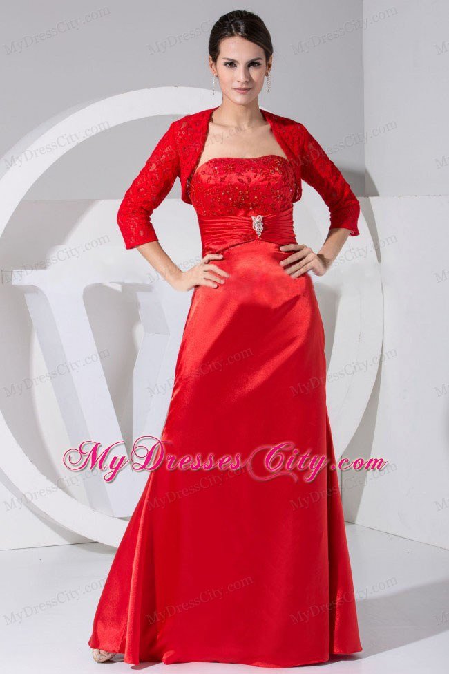 Beading and Embroidery Strapless Mothers Dress in Red