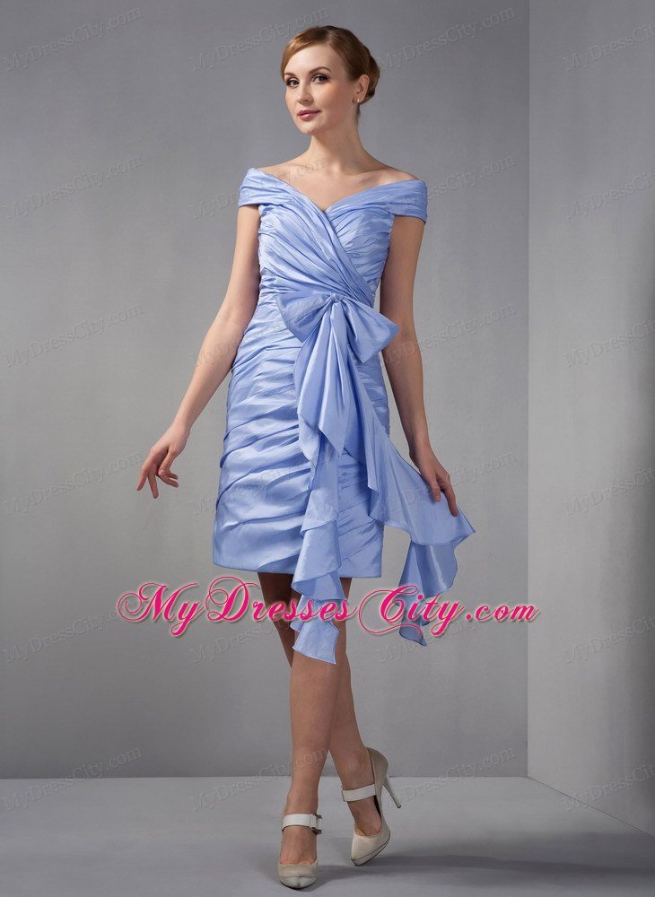 Column Off The Shoulder Mini-length Ruched Mother Of The Bride Dress