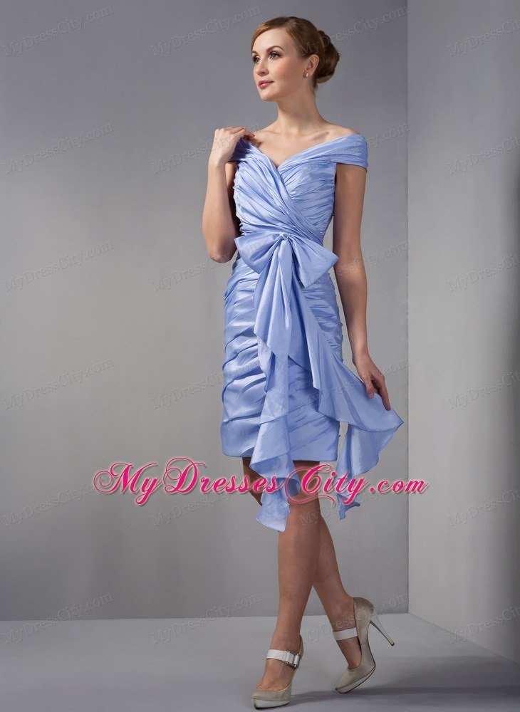 Column Off The Shoulder Mini-length Ruched Mother Of The Bride Dress