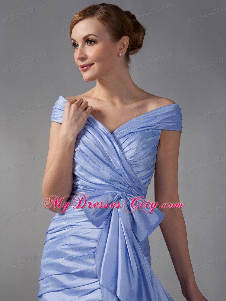 Column Off The Shoulder Mini-length Ruched Mother Of The Bride Dress