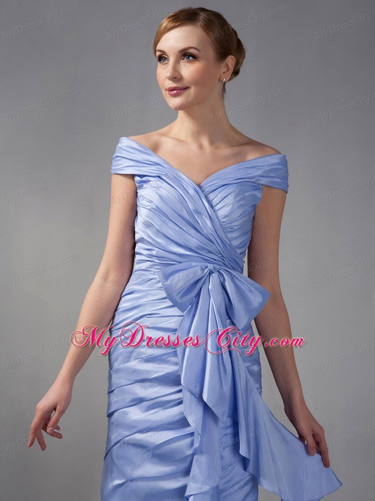 Column Off The Shoulder Mini-length Ruched Mother Of The Bride Dress