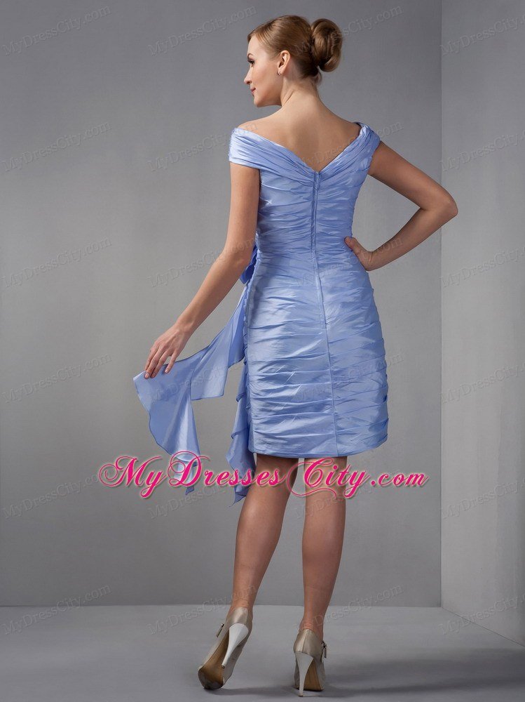 Column Off The Shoulder Mini-length Ruched Mother Of The Bride Dress