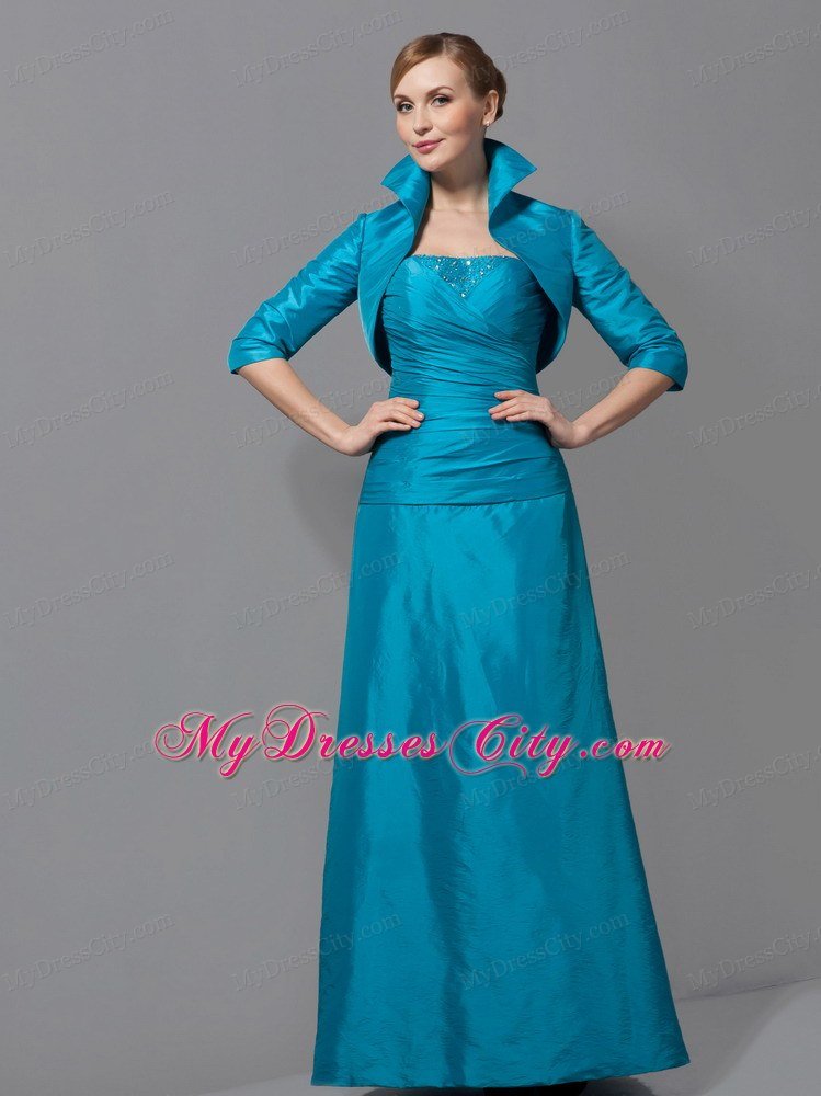 Teal A-line Strapless Floor-length Ruched Mother Of The Bride Dress